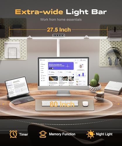 LED Desk Lamps for Home Office, Desk Light with Remote & Touch Control, Stepless Dimming,5CCT,Motion Sensor Auto On/Off, Eye-Caring Desk Lamp with Clamp for Study, Reading,Dual Monitors,White