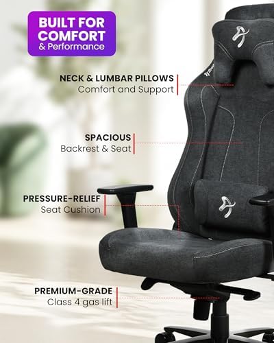 Arozzi Vernazza Soft Fabric Durable Upholstery Ergonomic Office and Gaming Chair with High-Level Features Like 3D Armrests and a Pro Mechanism Along with Soft Neck & Lumbar Support Pillows-Dark Grey