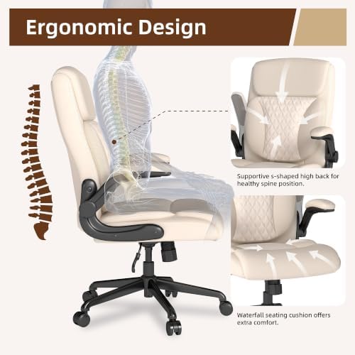 Youhauchair Executive Office Chair, Leather Computer Desk Chair, Beige