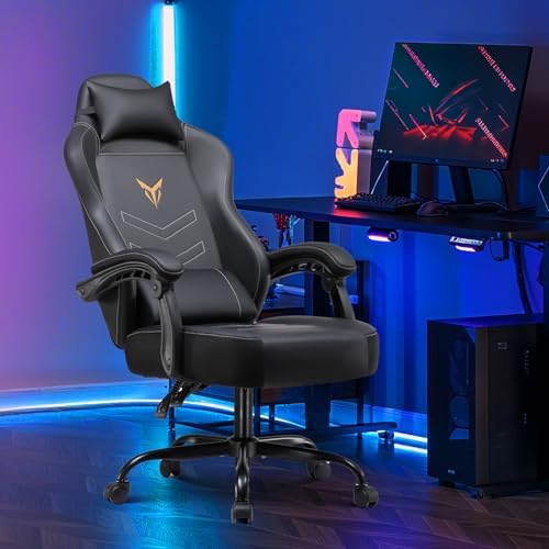 GTPLAYER Gaming Chair, Recliner Chair with Headrest & Lumbar Support, Linkage Armrest,Ergonomic Gaming Chair 350lbs, High Back Office Home, Black