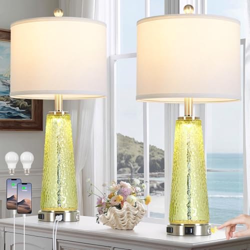 26" Tall Coastal Table Lamps for Living Room, Bedside Lamp for Nightstand