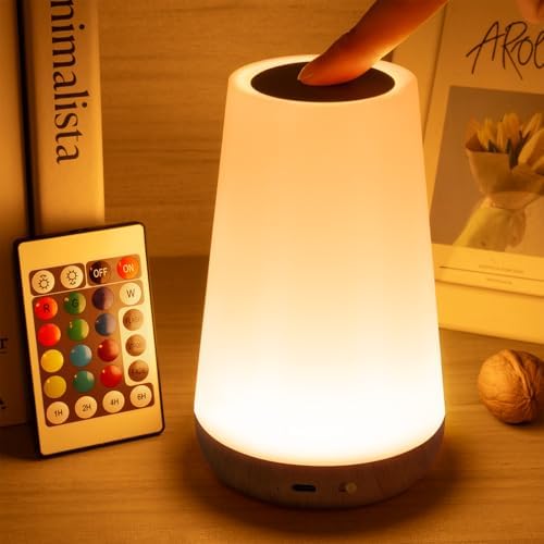 Auxmir Rechargeable Night Light, Touch Table Lamp with Remote, Dark Brown