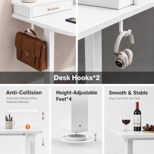 Grandder Electric Standing Desk with Two Drawers, Sit to Stand Up Height Adjustable Desk with Storage Shelf for Home Office, 47 * 24 Inch, Study, Ergonomic Adjustable Computer Desk, White