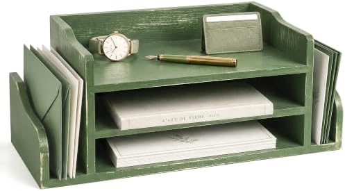 Wood Desk Organizer: File Organizer for Office Desk & Study, Green