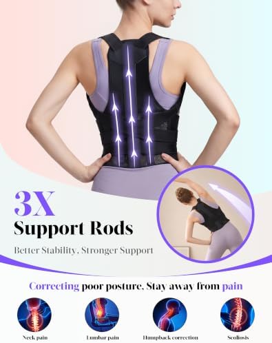 Posture Corrector for Women and Men, Full Back Support Brace, Black, Large