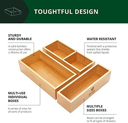 ROYAL CRAFT WOOD Luxury Bamboo Drawer Organizer Storage Box, Bin Set - Multi-Use Drawer Organizer for Kitchen, Bathroom, Office Desk, Makeup, Jewelry (3 Boxes)