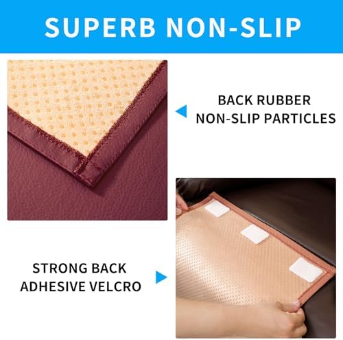 Non Slip Recliner Headrest Protector Washable Faux Leather Headrest Covers for Recliner Chair Waterproof Couch Head Rest Covers for Sofa,Furniture,Office Chair,Theater Seat (Burgundy)