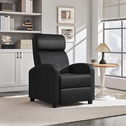 Yaheetech Faux Leather Recliner Chair Living Room Chair Dark Black