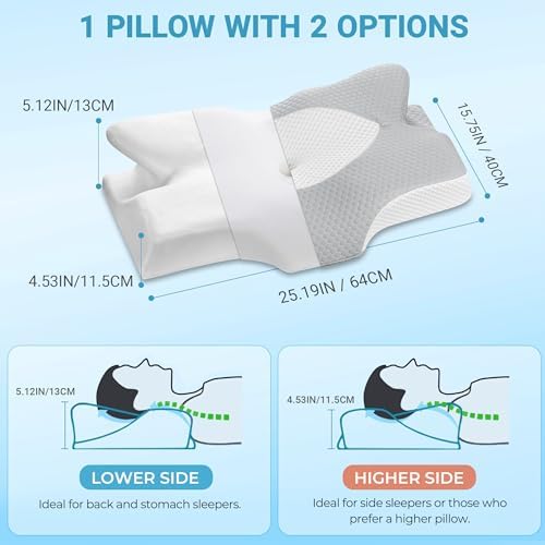 Elviros Cervical Memory Foam Pillow,2 PCS Pillow for Neck & Shoulder Pain