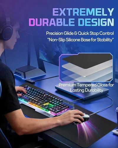XXL Glass Gaming Mouse Pad, 38.5 × 16.5 Inch Extended Desk Mat, Black