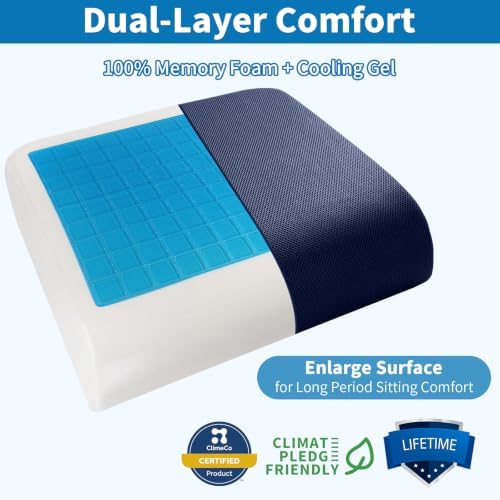 YOUFI Extra Thick Large Seat Cushion, Gel Memory Foam Cushion with Carry Handle Non Slip Bottom, Pain Relief Coccyx Cushion for Wheelchair Office Chair (Navy Blue, 19" x 17.5" x 4")