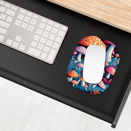 Small Mouse Pad, 6 x 7 Inch, Oval Mini Mouse Pad with Non-Slip Rubber Base for Laptop Wireless Mouse Keyboard Tray Mousepad, Pretty Mushroom
