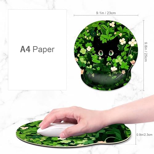 ITNRSIIET Ergonomic Mouse Pad with Wrist Support Wrist Rest Smooth Surface Non-Slip Rubber Base Comfortable Office Supplies Pain Relief, 9.8 x 9.1 inches, Green Leave Cat