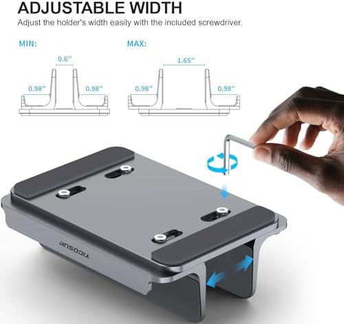 YICOSUN 3-Slot Aluminum Vertical Laptop Stand for Desk - Adjustable Width Dock for MacBook, Surface, Samsung, HP, Dell up to 17.3 inches - Space-Saving & Protective Design - Gray