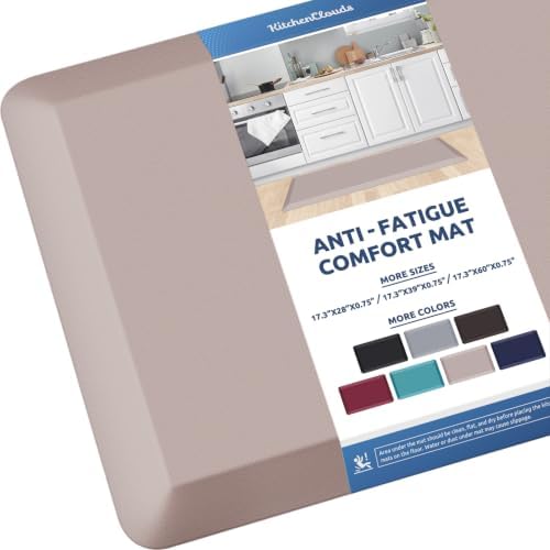 KitchenClouds Kitchen Mat Cushioned Anti Fatigue Kitchen Rug Non Slip Standing Mat Comfort Floor Mats for Sink Office (17.3"x39"- 0.8inch,Khaki)