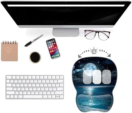 Mouse Pad with Wrist Support,Non Slip Mousepad Wrist Rest for Office, Computer, Moon Illuminating The Clear Blue OceanErgonomic Support Mouse Mat
