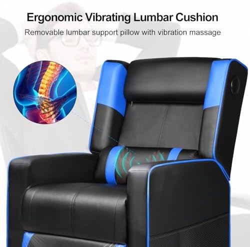 GTRACING Gaming Recliner Chair with Bluetooth Speakers Racing Style Single Gaming Sofa Modern Living Room Recliners Ergonomic Comfortable Massage Home Theater Seating, Blue