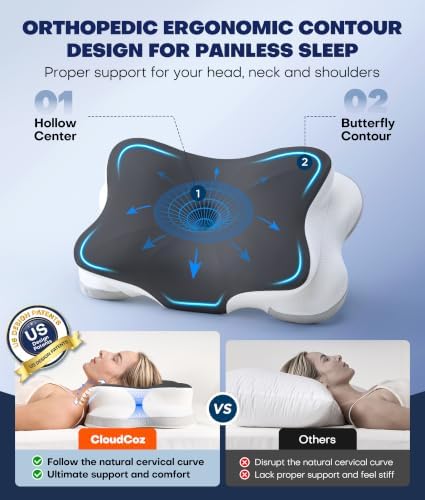 Ultra Pain Relief Cervical Neck Pillow for Sleeping, 5X Support Ergonomic Contour Pillow for Deep Sleep, Cooling Memory Foam Pillows for Adults, Orthopedic Bed Pillow for Side Back, Stomach Sleepers