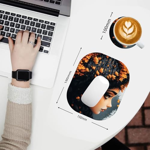 Small Mouse Pad，Mini Mouse Pad 6 x 7 Inch，for Laptop Keyboard Tray Wireless Mouse Home Office Travel，with Non-Slip Rubber Base, Waterproof Mouse Mat，Fantasy Girl with Castle in Hair