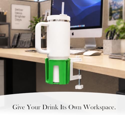 Original Large Desk Cup Holder Clamp, Heavy Duty Plastic Drink Holder Green