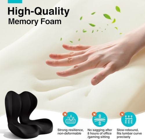 Seat Cushion for Office Chair and Car, L-Shaped Memory Foam Seat Cushion, Ergonomic Sciatica & Tailbone Pain Relief Cushion with Non-Slip Breathable Cover, Back Support for Office Chair-Black
