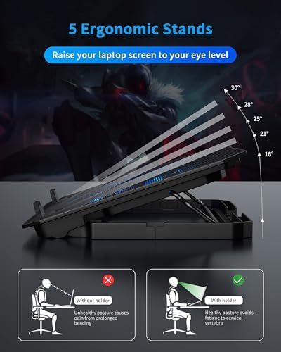 AICHESON Laptop Cooling Pad for 12-15.6 Inch, 6 Cooler Fans, Blue Lights