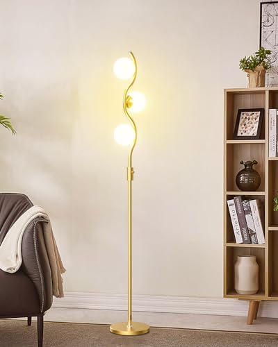 Lightdot 60IN Gold Floor Lamp Stepless Dimmable Globe Floor Lamps with 3Pcs 3000K Bulbs Included Eye-Friendly Mid Century Standing Lamps with 5Lbs Heavy Base for Living Room/Bedroom/Sofa Beside