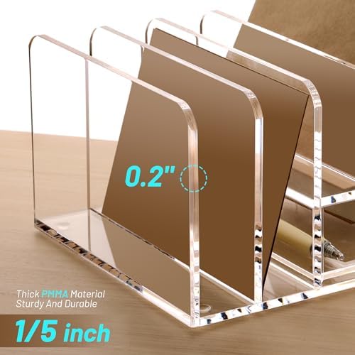 SANRUI Clear Acrylic Mail Organizer with 5 Compartments and 1 Drawer
