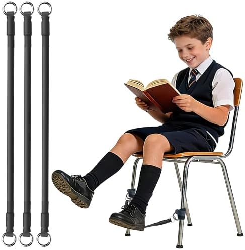 ELETIUO 3-Pack Sensory Fidget Bands for Kids - Silent Stress Relief & Focus Tool for ADHD, Autism & Fidgety Feet,Anti-Slip Chair Bands Fit Legs 14" to 20" Wide,Perfect for Classroom & Home (Black)