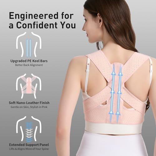 Posture Corrector for Women Back Brace Shoulder Straightener Pink, L/2XL