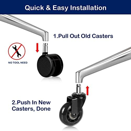 Hirate 2.5 inch Office Chair Caster Durable PU Wheel Replacement Set of 5