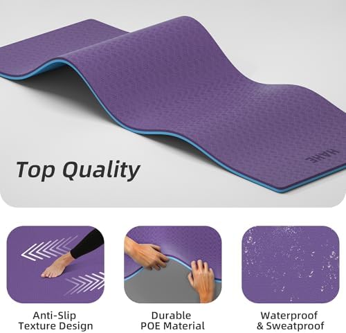 HAHE Wide Yoga Mat 72"x32"x0.4" Thick Pilates Mat with Carrying Strap