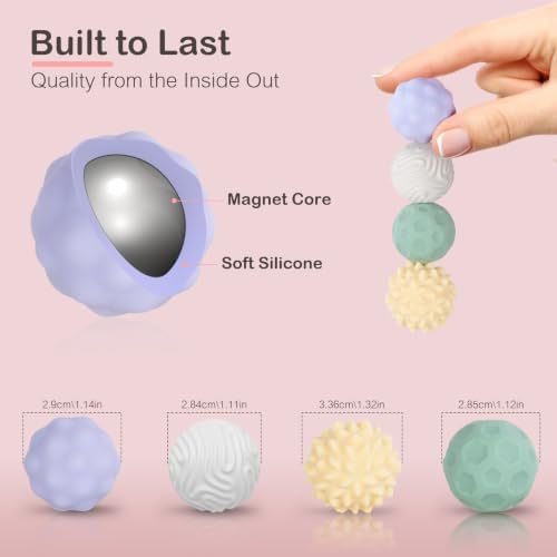 Fidget Toys Adults – 4PCS Magnetic Silicone Stress Balls for Anxiety, Focus & ADHD Relief, Textured Sensory Desk Gadgets, Stocking Stuffers or Relaxing Gifts for Women, Teens, Girls