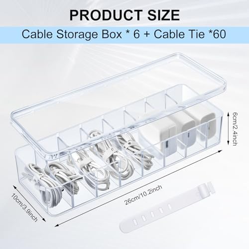 Tatuo Cord Organizer Box with Lid, Clear, 6 Pack