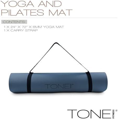 TONE Fitness 1/4" Yoga Mat, Non-Slip Exercise & Pilates Mat with Strap