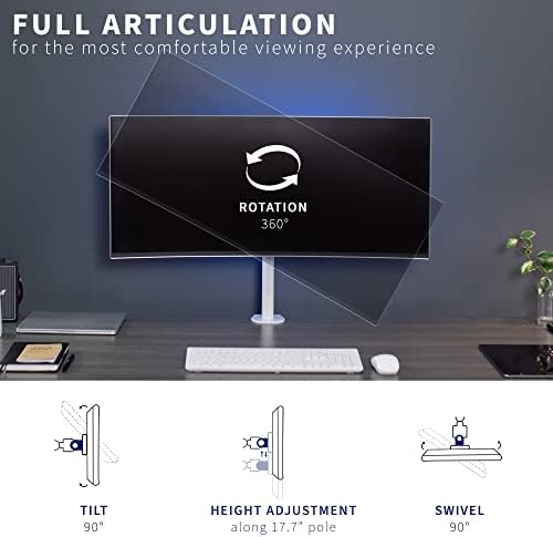VIVO Single 13 to 38 inch LCD Monitor Heavy Duty Desk Mount Stand, Holds 1 Standard to Ultrawide Screen up to 38 inches, White, STAND-V001CW