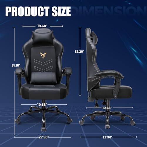 GTPLAYER Gaming Chair, Recliner Chair with Headrest & Lumbar Support, Linkage Armrest,Ergonomic Gaming Chair 350lbs, High Back Office Home, Black