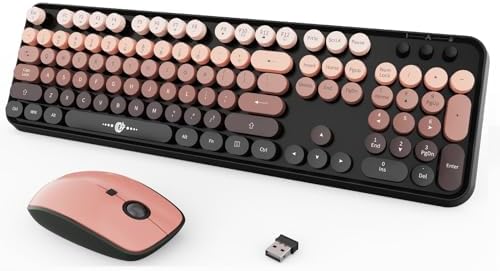 Wireless Keyboard and Mouse Combo,Typewriter Style,for Long Nail,Black Pink
