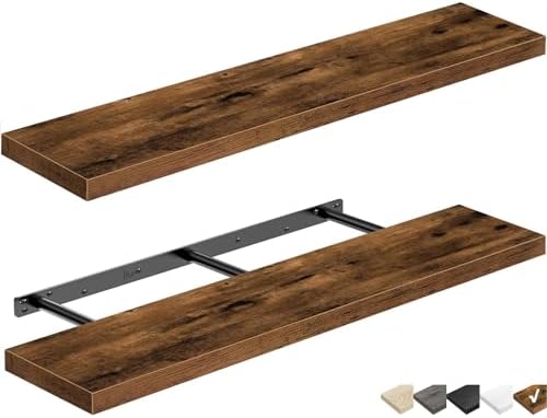 QEEIG Long Floating Shelves for Wall (Brown, Set of 2, 39.4")