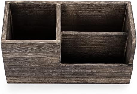 BTSKY Desk Pen Pencil Holder Retro Wood Multi-Function Desk Stationery Organizer Storage Box Pen/Pencil, Business Name Cards Remote Control Holder Office Home Accessories Organizer Vintage Brown