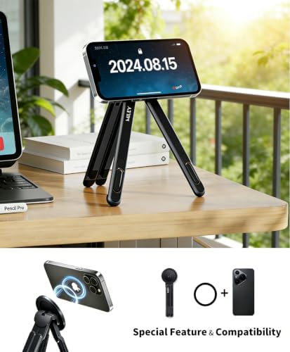 miley Laptop Stand for Desk, 8-Level Adjustable, Magnetic Phone Mount Black