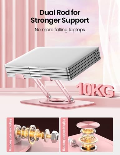 Vaydeer Adjustable Laptop Stand for Desk,Computer Stand Riser with 360° Free Rotation Base and Foldable Design Ergonomic Laptop Riser Fits for MacBook,Dell, HP and More 10-15.6” Laptops (Pink)