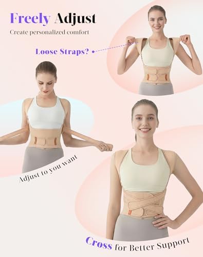 Posture Corrector for Women and Men, Full Back Support Brace, Beige, Large