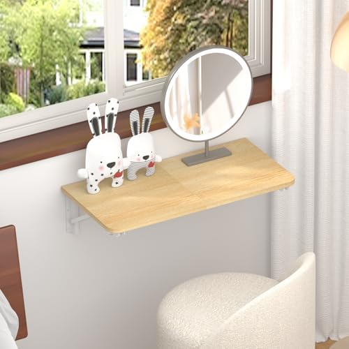 TEAMIX Wall Mounted Folding Table, Floating Desk for Small Spaces, Maple