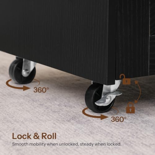 HOOBRO Farmhouse File Cabinet, Small Rolling File Cart Under Desk, 1-Drawer File Cabinet for Home Office, Printer Stand with Drawers, File Organizer Fits A4/Letter Size, Black, BK34WJ01