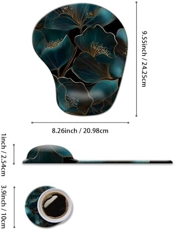 Ergonomic Mouse Pad with Wrist Rest,Comfortable Computer Gel Mouse Pad Wrist Support for Laptop,Pain Relief Mousepad with Non-Slip PU Base Gold Green Plants
