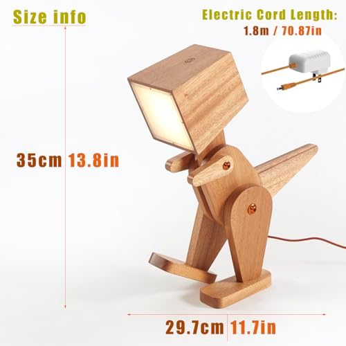 Wood Dinosaur Table Lamp, Brown, 3 Levels Dimmable Touch Switch