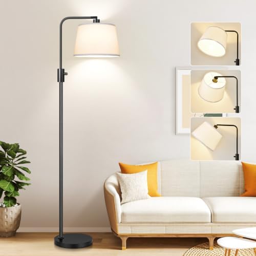【Upgraded】 Dimmable Floor Lamp, 1000 Lumens LED Edison Bulb Included, Arc Black Floor Lamps for Living Room Modern Standing Lamp with White Shade, Tall Lamps for Living Room Bedroom Office Dining Room