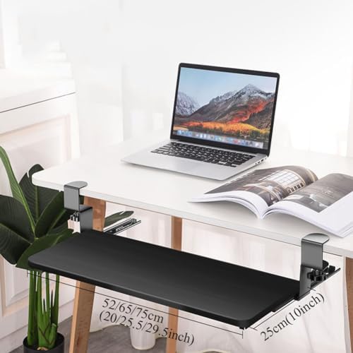 Keyboard Tray Under Desk Pull Out with C Clamp Mount, Slide-Out Platform Computer Drawer for Home Office, Black,65x25cm(25.5x10inch)