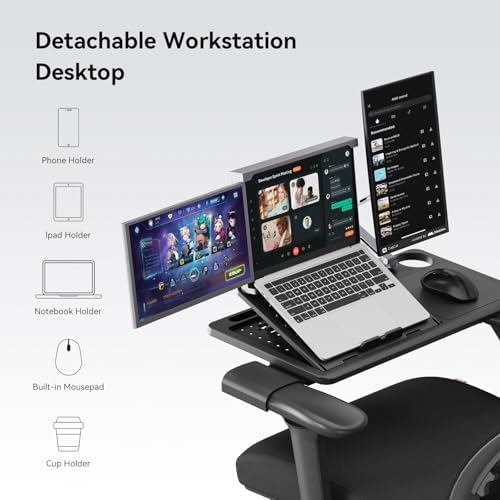 Newtral Office Chair Ergonomic - Home Office Desk Chair, Big and Tall Office Chair, Auto-Following Lumbar Support for Back Pain, Adjustable Seat Depth and Height (No Foot Rest + Laptop Table, Black)
